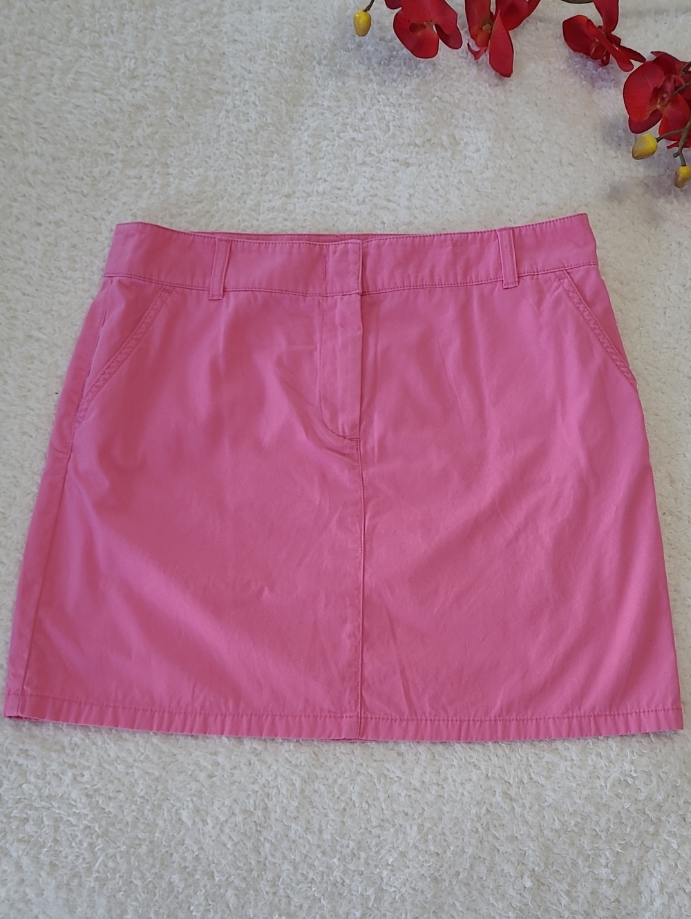 J Crew Hot Pink Mini Skirt Cotton Vintage Pockets